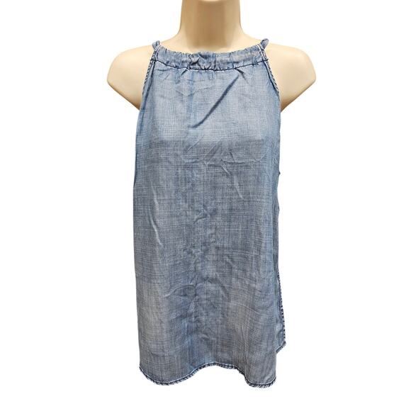 Chicos sz 2 (L) lyocell chambray open tie back halter tank top summer chic EUC - Picture 2 of 8